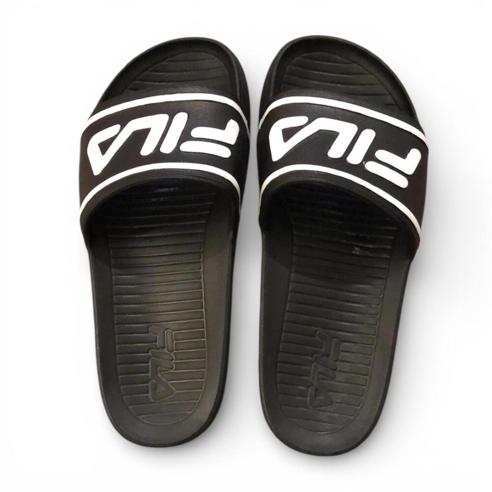 FILA Slides Slip-on Sandals Sz 7 Black and White Retro Athletic Athleisure - Picture 2 of 5